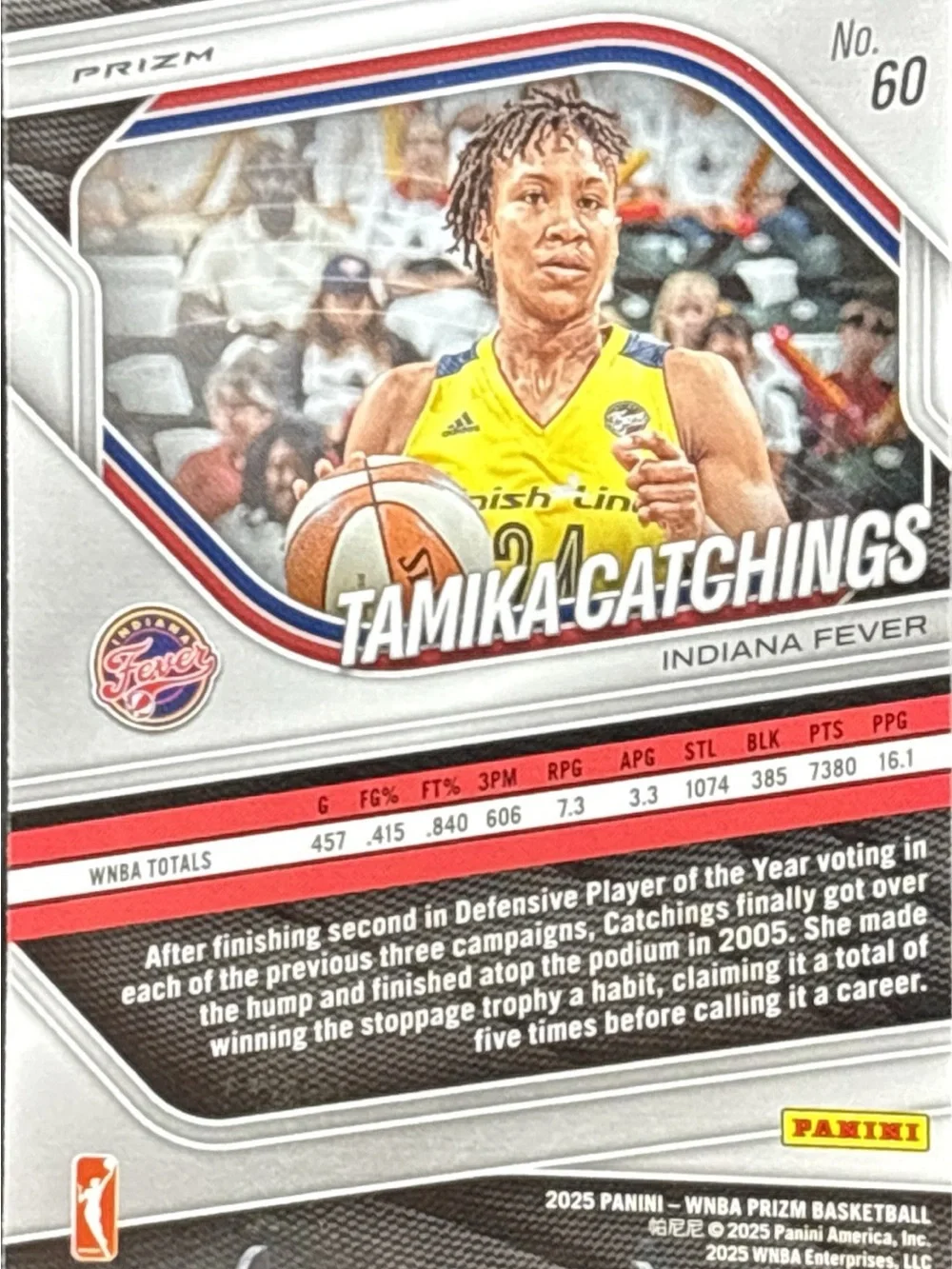 Panini Prizm Tamika Catchings Indiana Fever Basketball Card - refractor